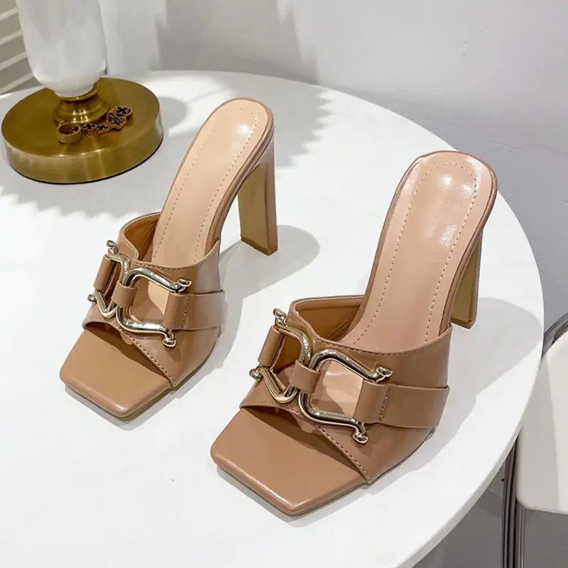 Metal Chain Square Heels