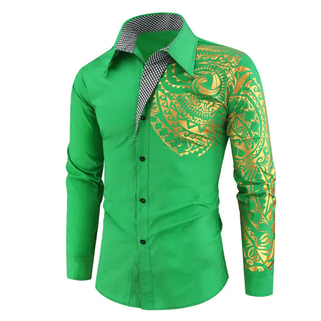 Men's Gold Design Button Up