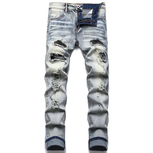 Straight Hole Biker Jeans