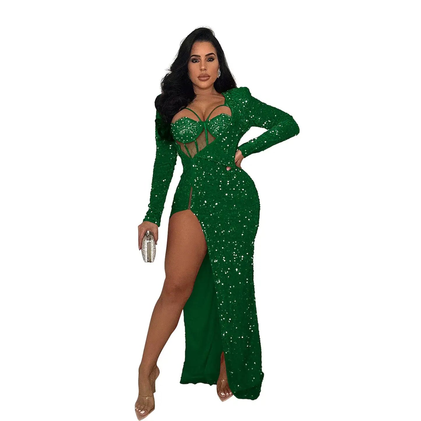 Sequins Split Maxi Dress