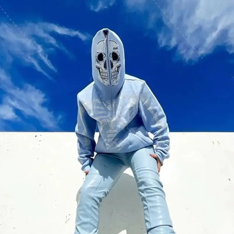 Skeleton Rhinestones Full Zip Hoodie