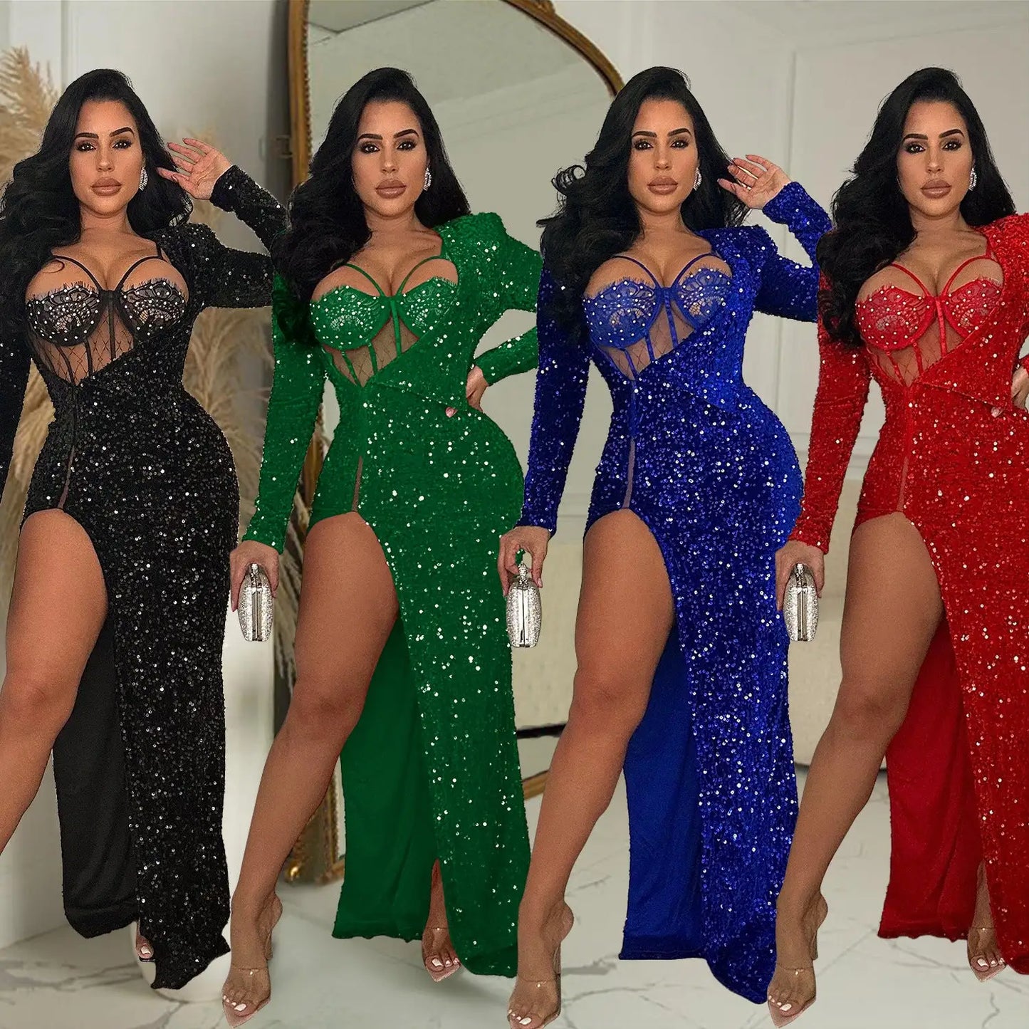 Sequins Split Maxi Dress