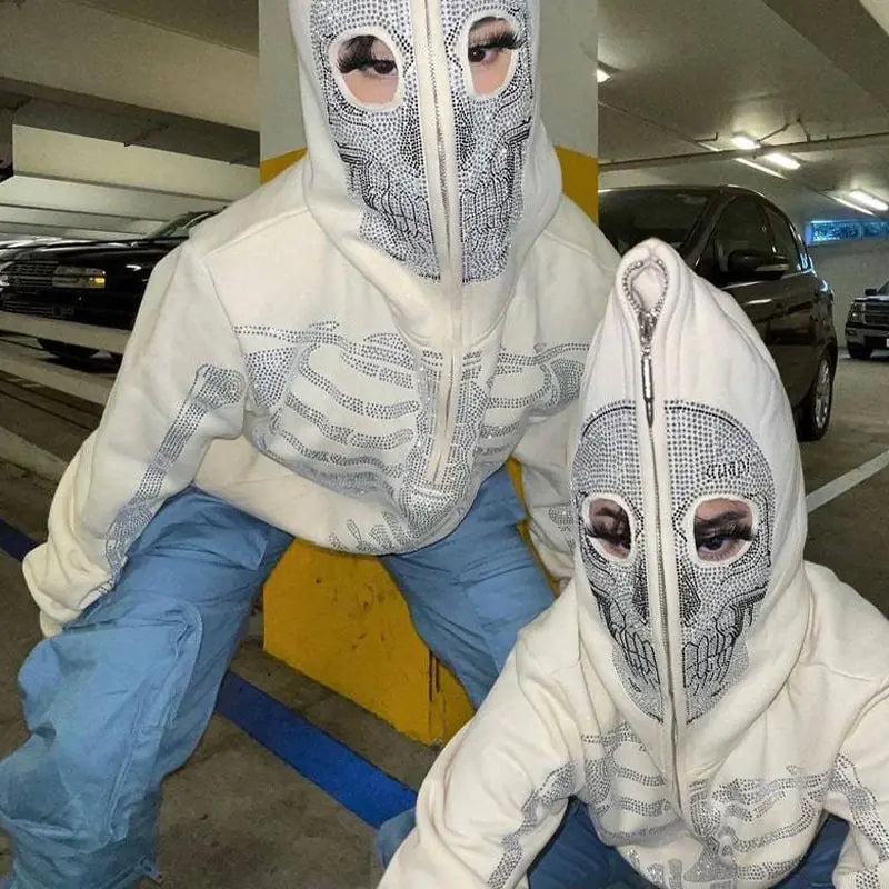 Skeleton Rhinestones Full Zip Hoodie