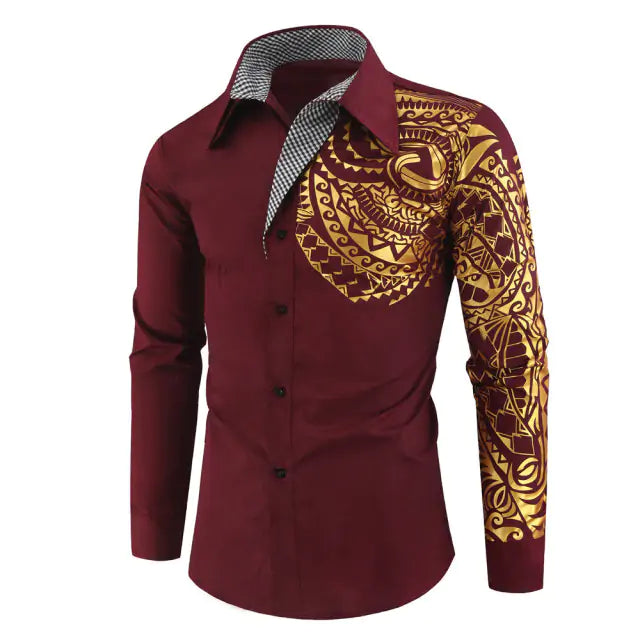 Men's Gold Design Button Up