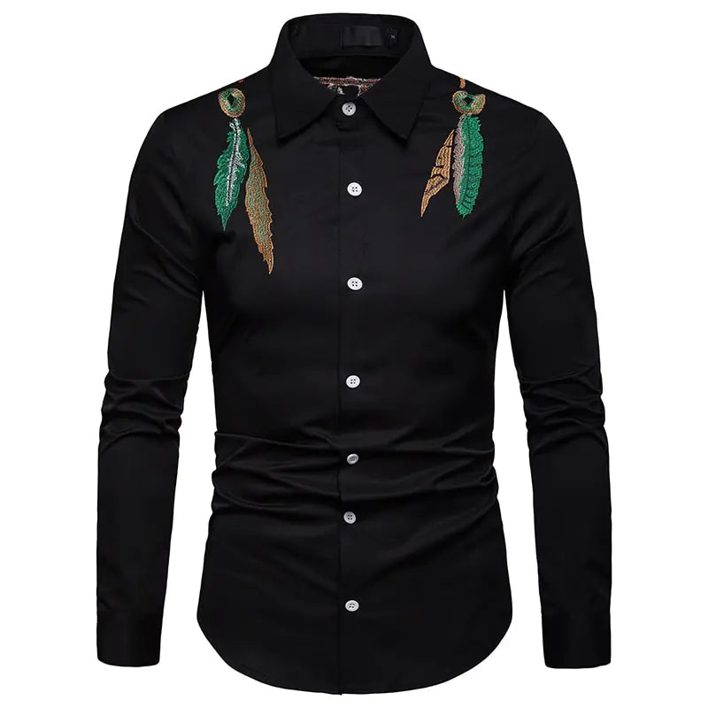Fashion Leaf Embroidery Shirt