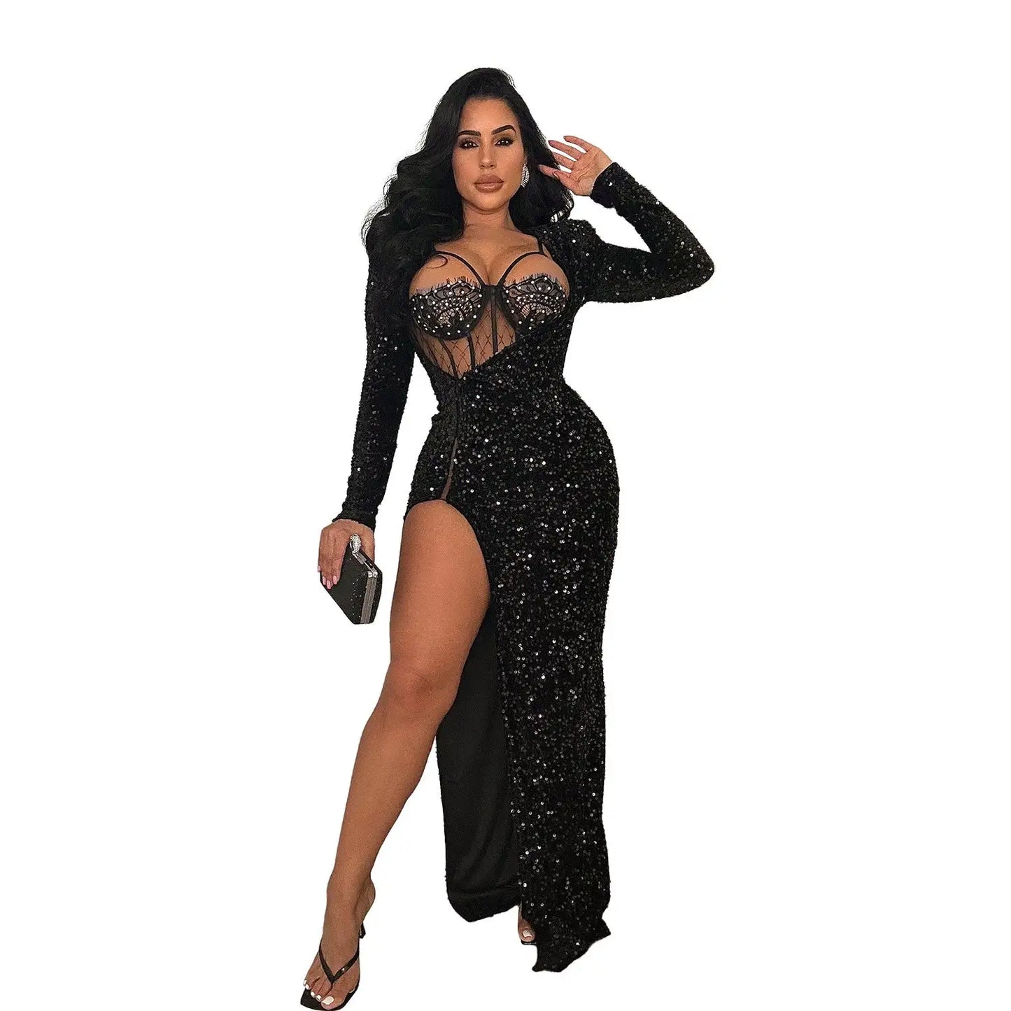 Sequins Split Maxi Dress
