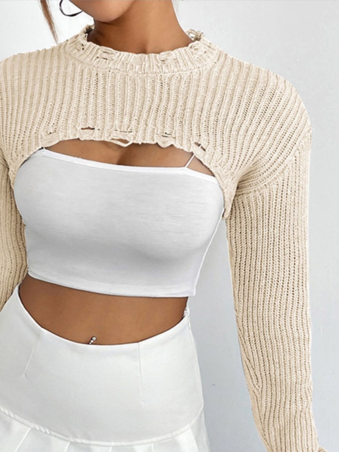 Distressed Cropped Sweater