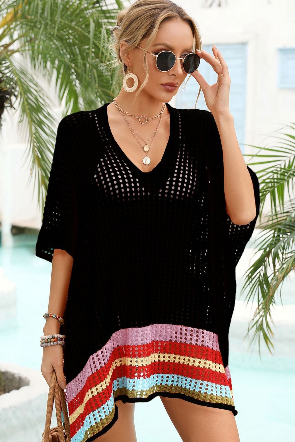Rainbow Openwork Slit Cover-Up