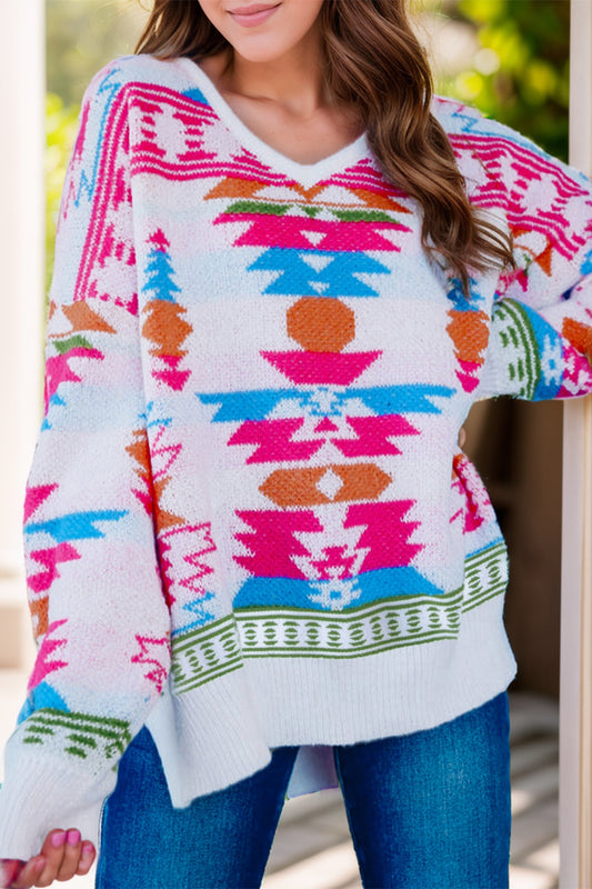 Geometric V-Neck Sweater