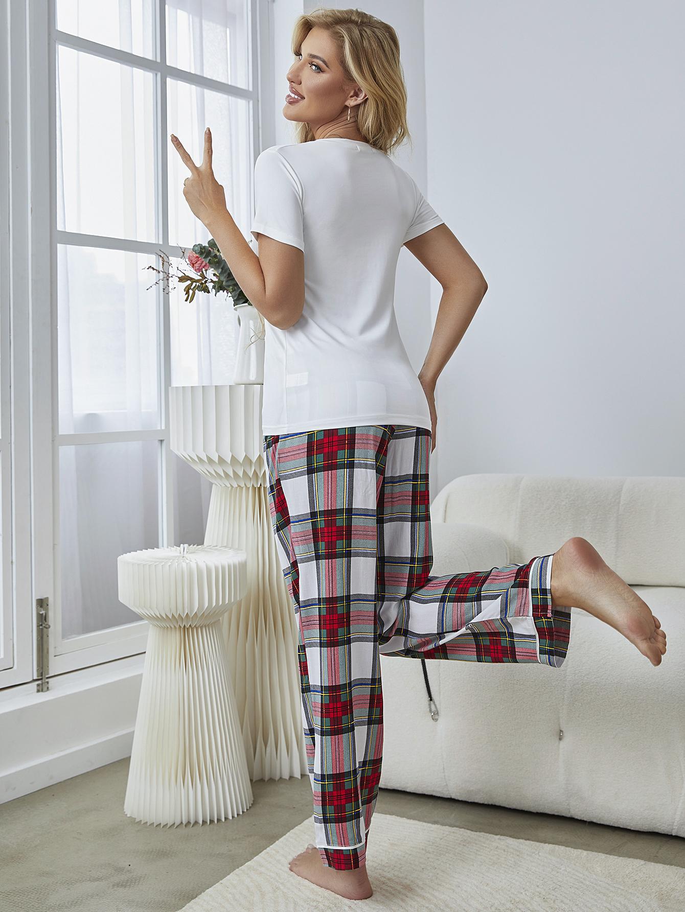 Tee & Plaid Pants Lounge Set