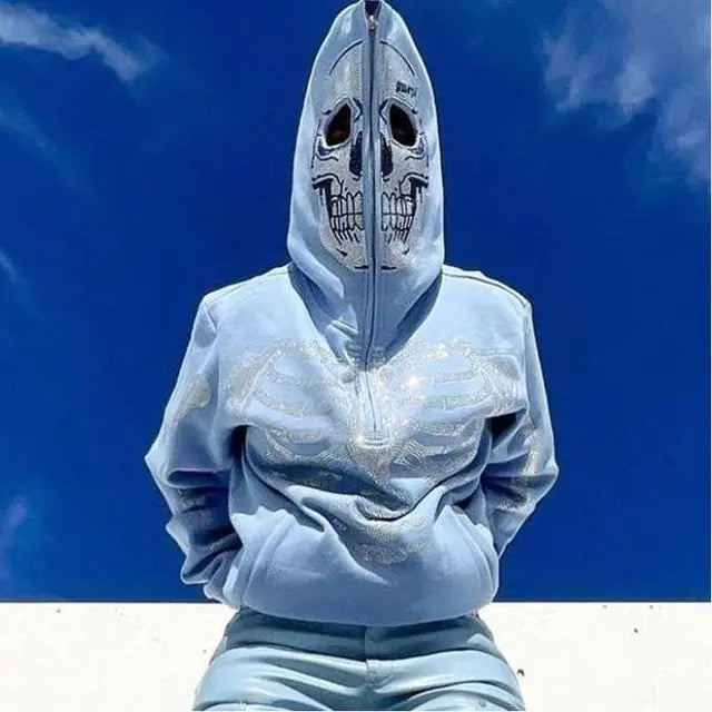 Skeleton Rhinestones Full Zip Hoodie