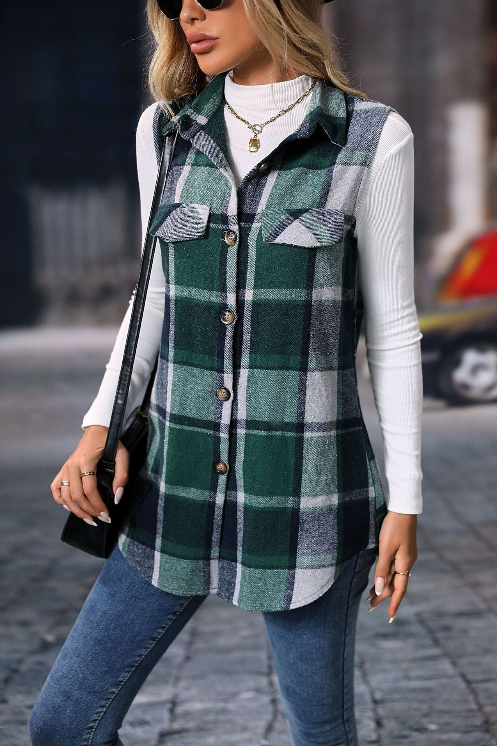 Plaid Button Up Vest