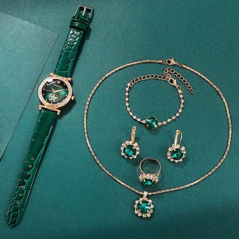 Green Quartz Wristwatch Set