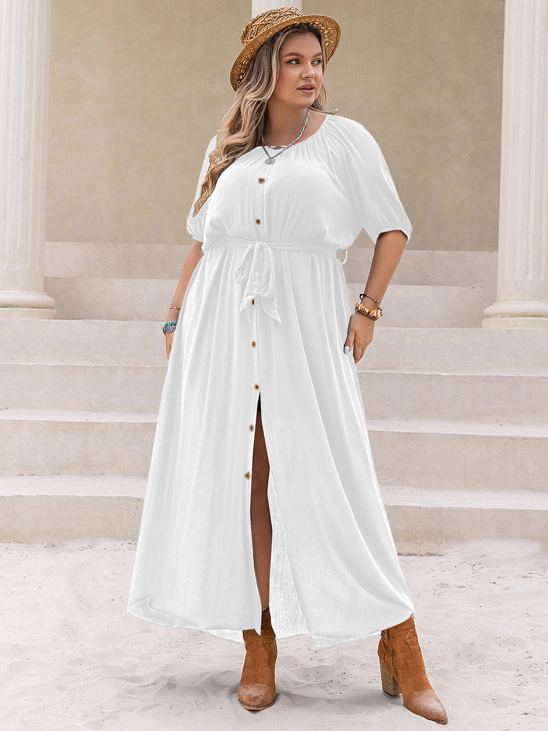 (PS) Long Slit & Half Sleeve Dress