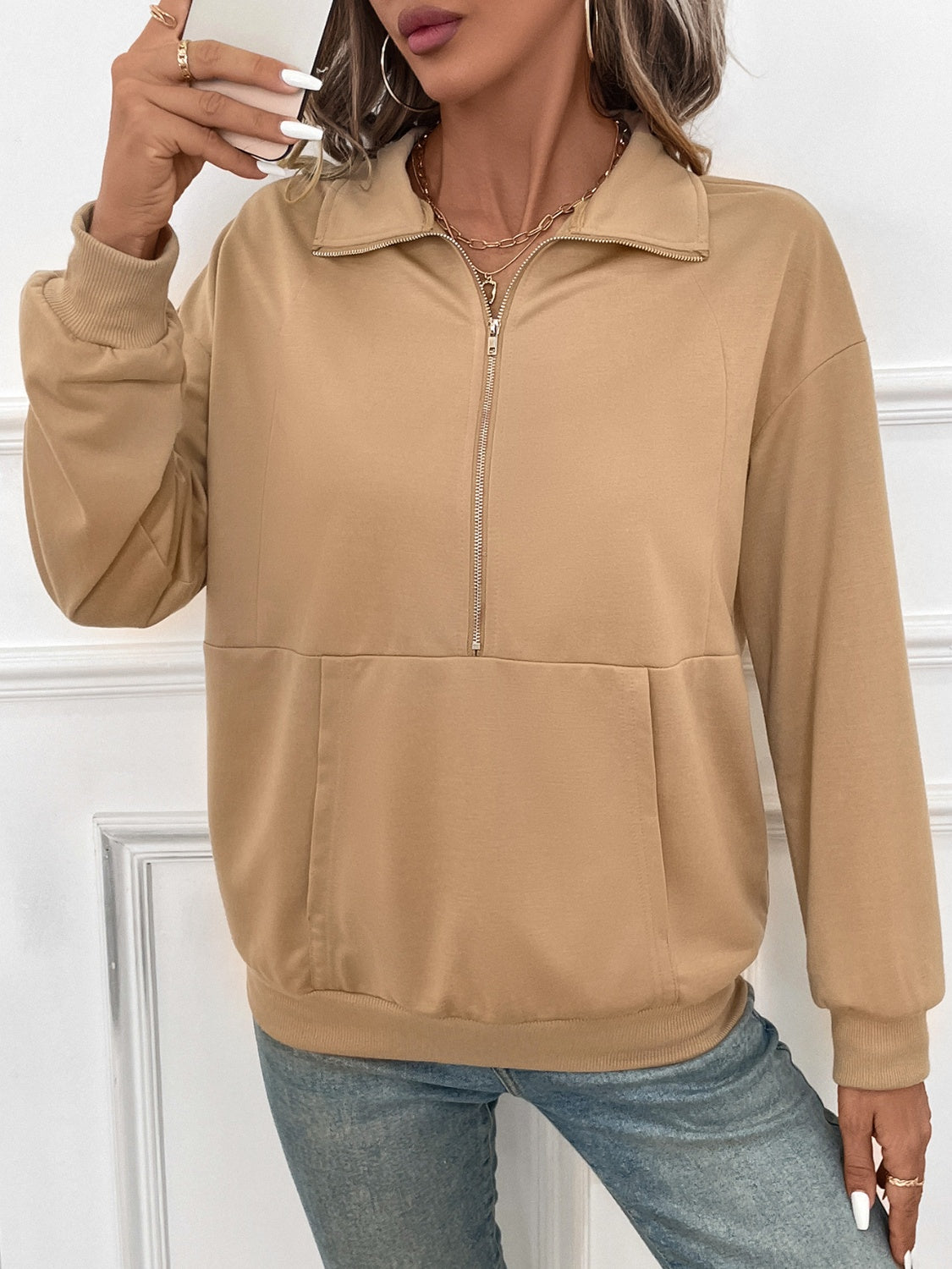 Half Zip Kangaroo Pocket Sweatshirt