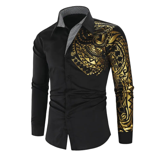 Men's Gold Design Button Up