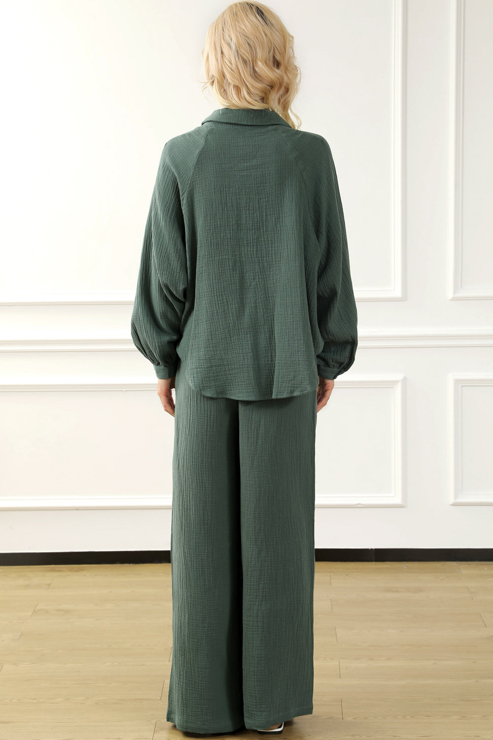 Collared Top & Drawstring Pants Set