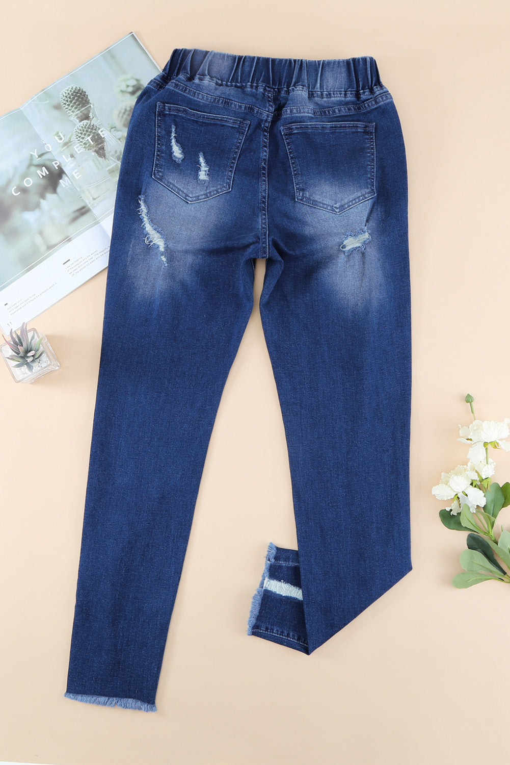 Drawstring Distressed Jeans w/ Pockets