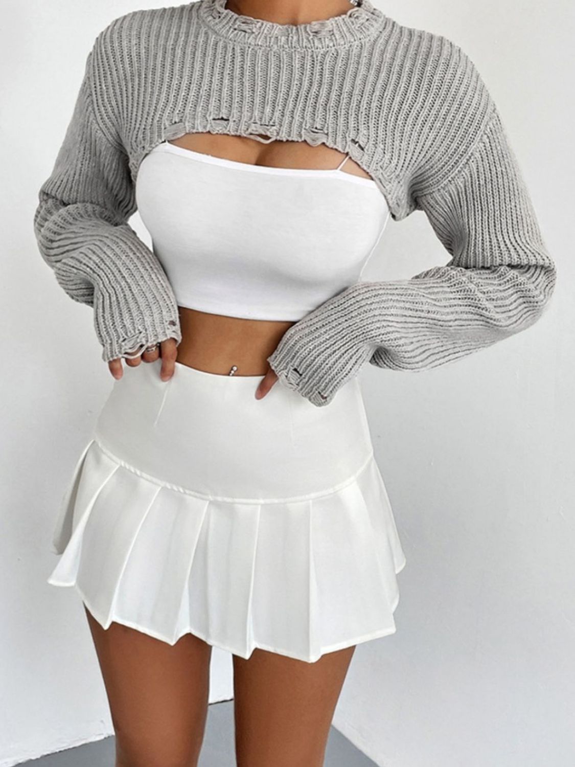 Distressed Cropped Sweater