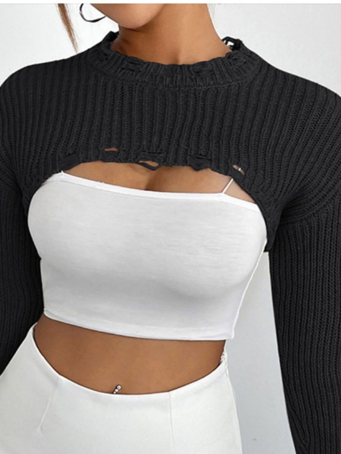 Distressed Cropped Sweater