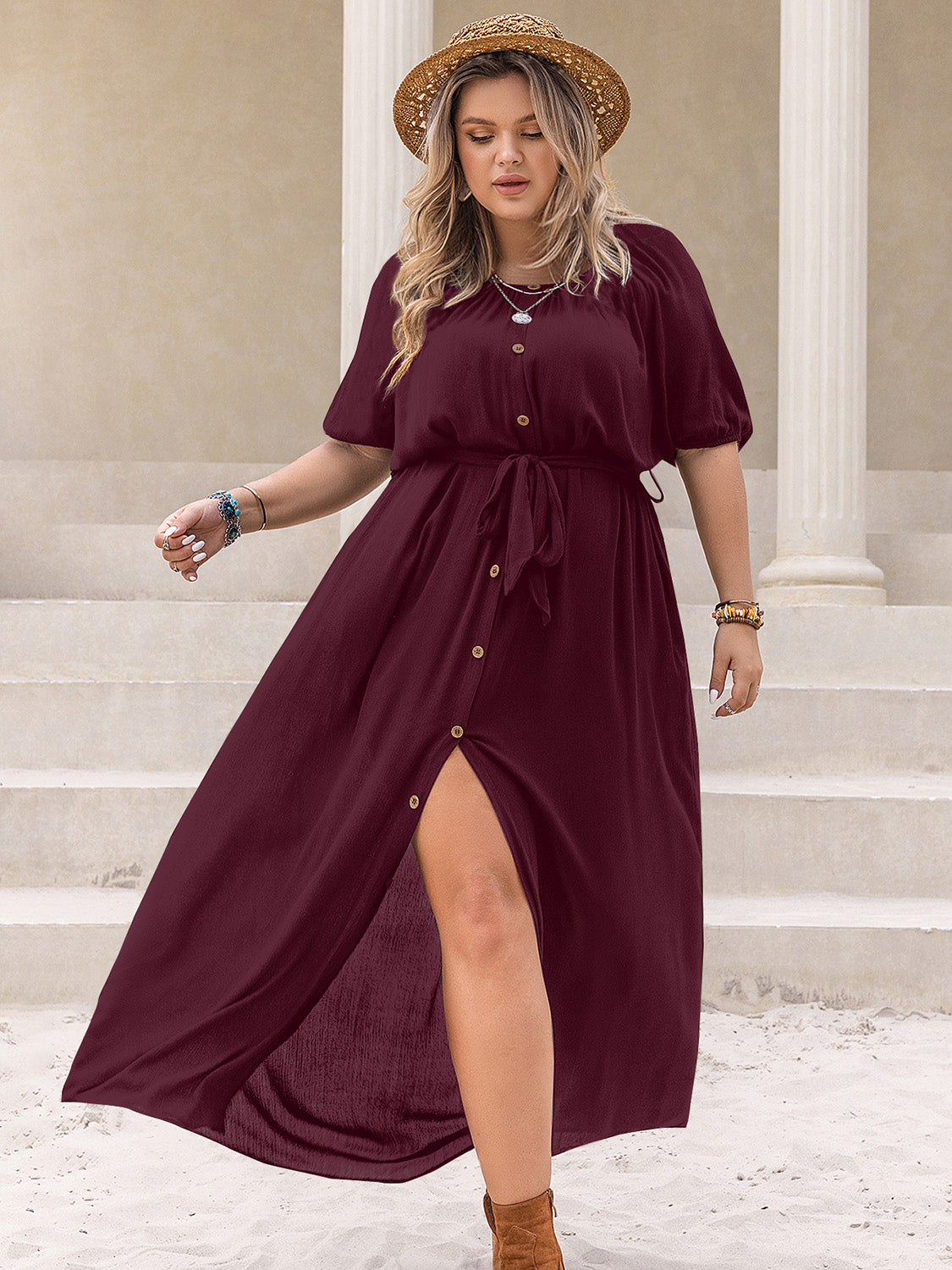 (PS) Long Slit & Half Sleeve Dress