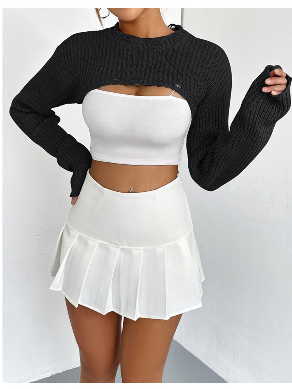 Distressed Cropped Sweater
