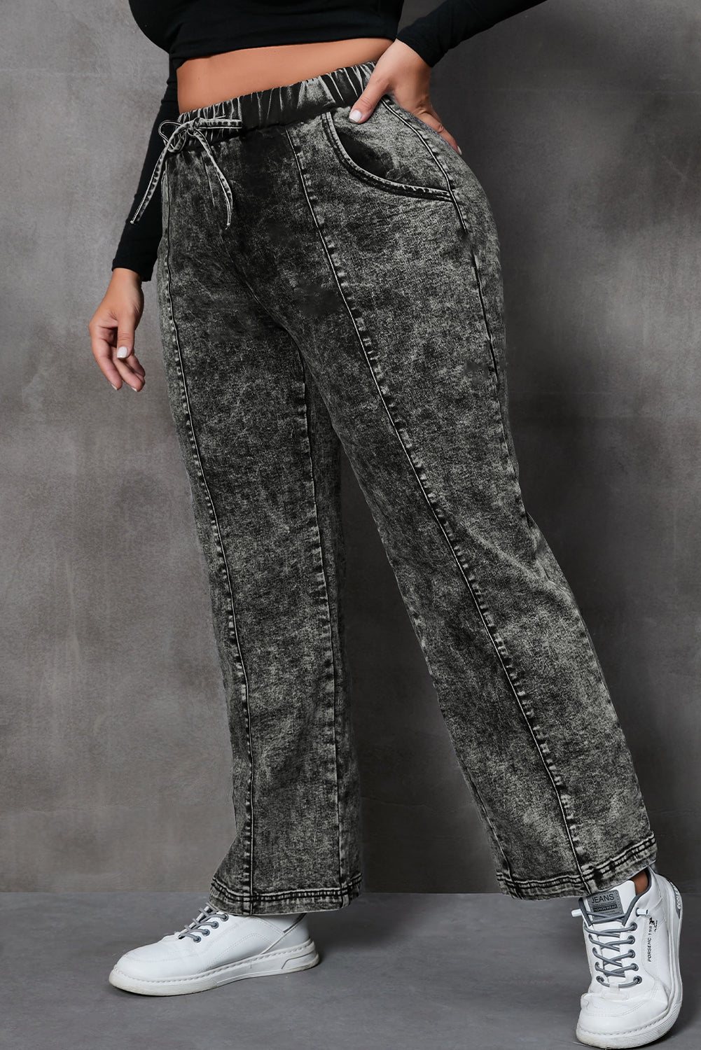 (PS) Drawstring Pocketed Jeans
