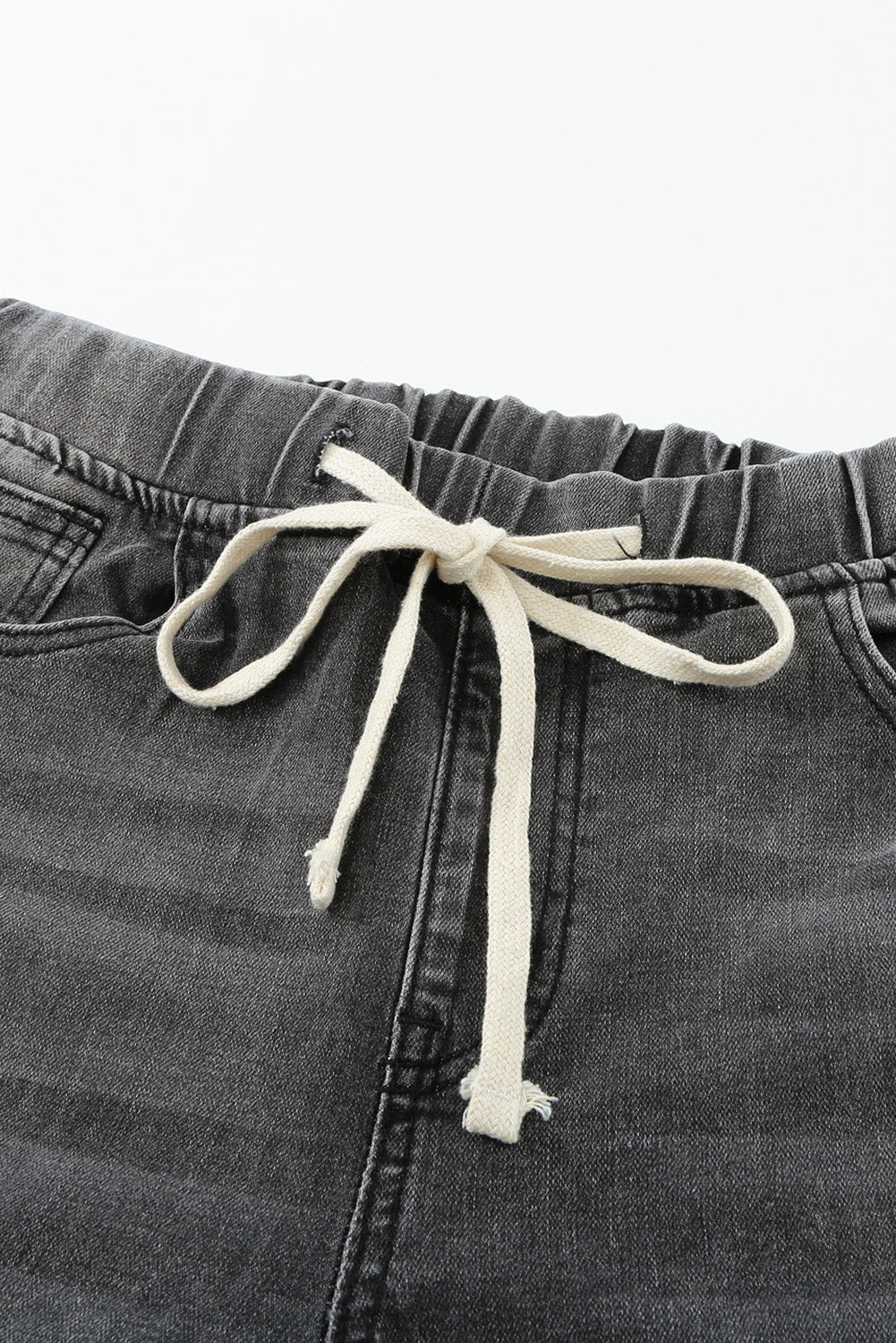 Drawstring Distressed Jeans w/ Pockets