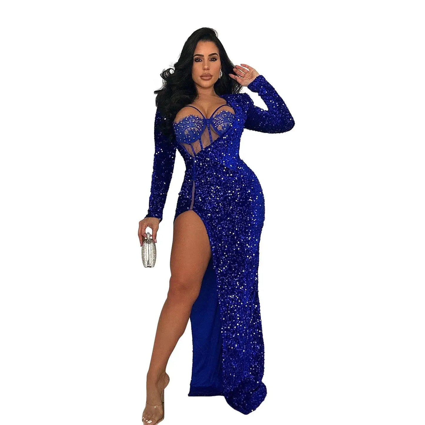 Sequins Split Maxi Dress