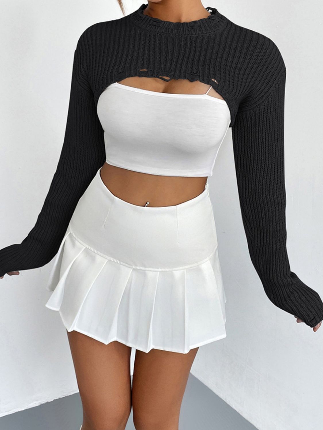 Distressed Cropped Sweater