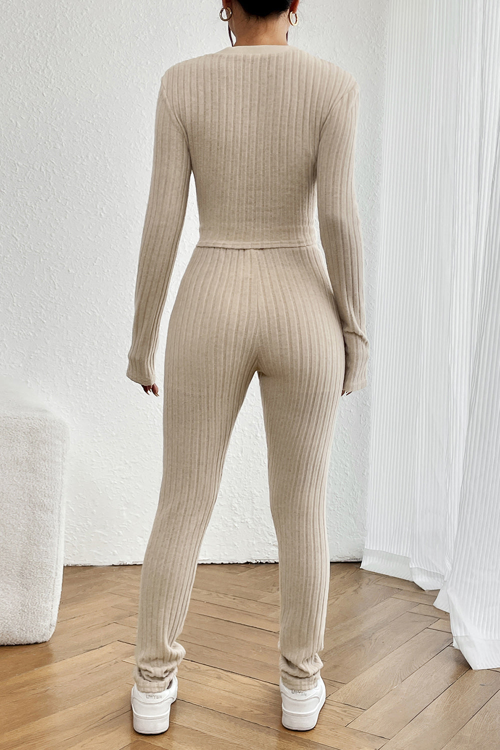 Ribbed Long Sleeve Cropped Top & Pants Set