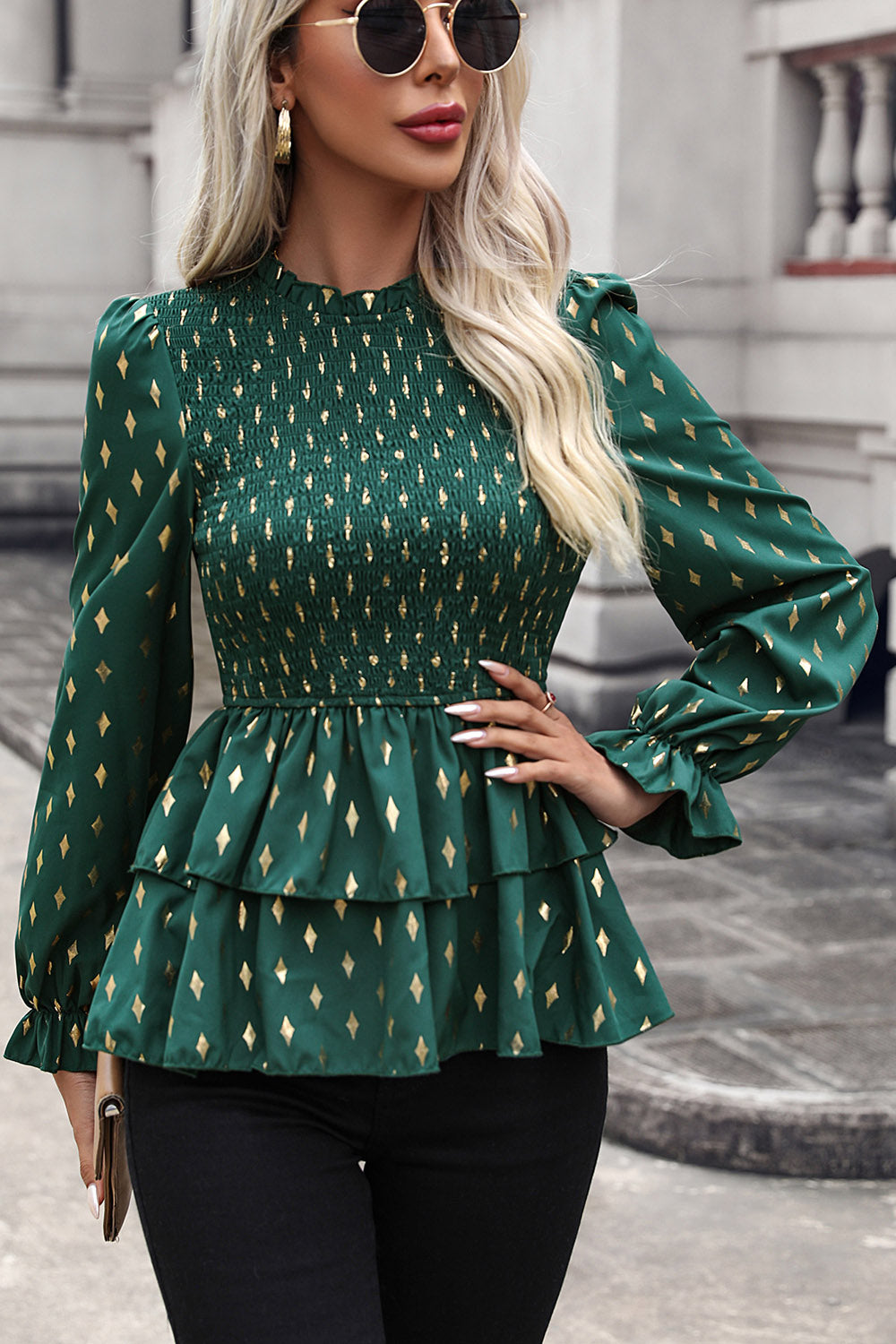 Smocked Flounce Blouse
