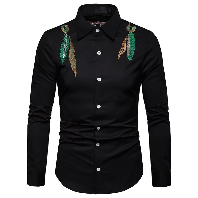 Fashion Leaf Embroidery Shirt