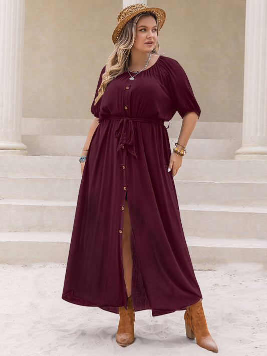 (PS) Long Slit & Half Sleeve Dress