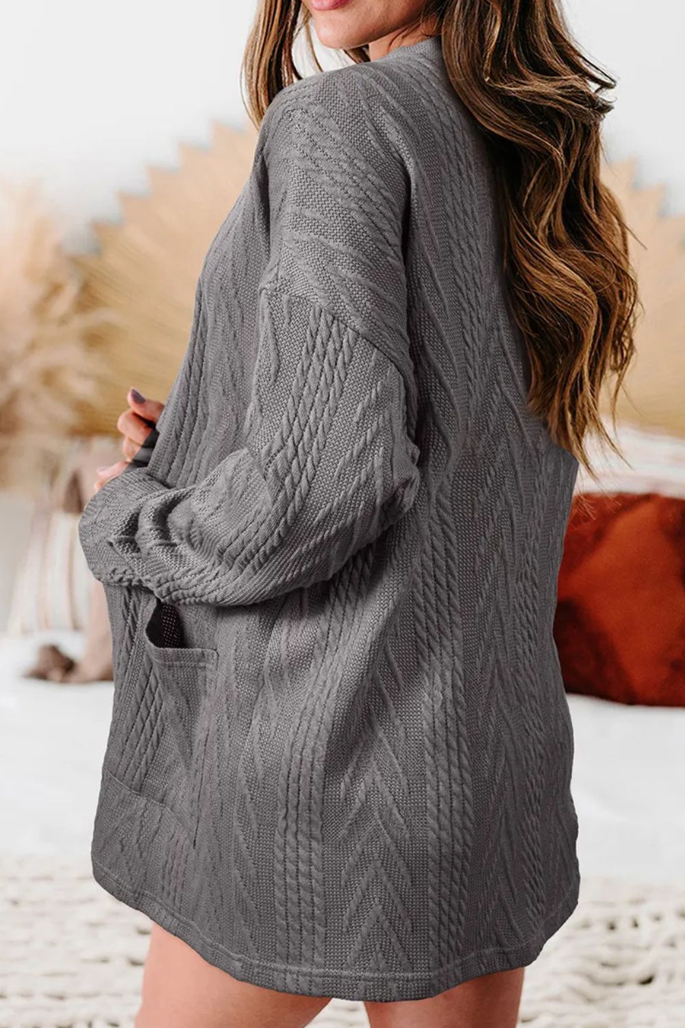 Textured Open Front Cover Up with Pockets