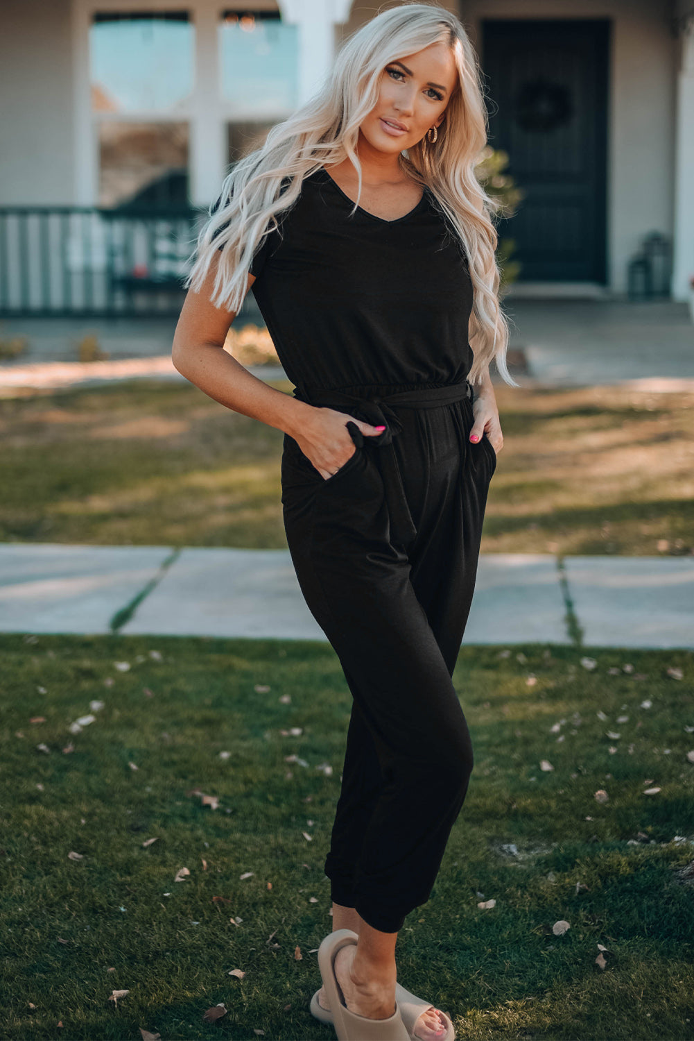 V-Neck Jogger Jumpsuit