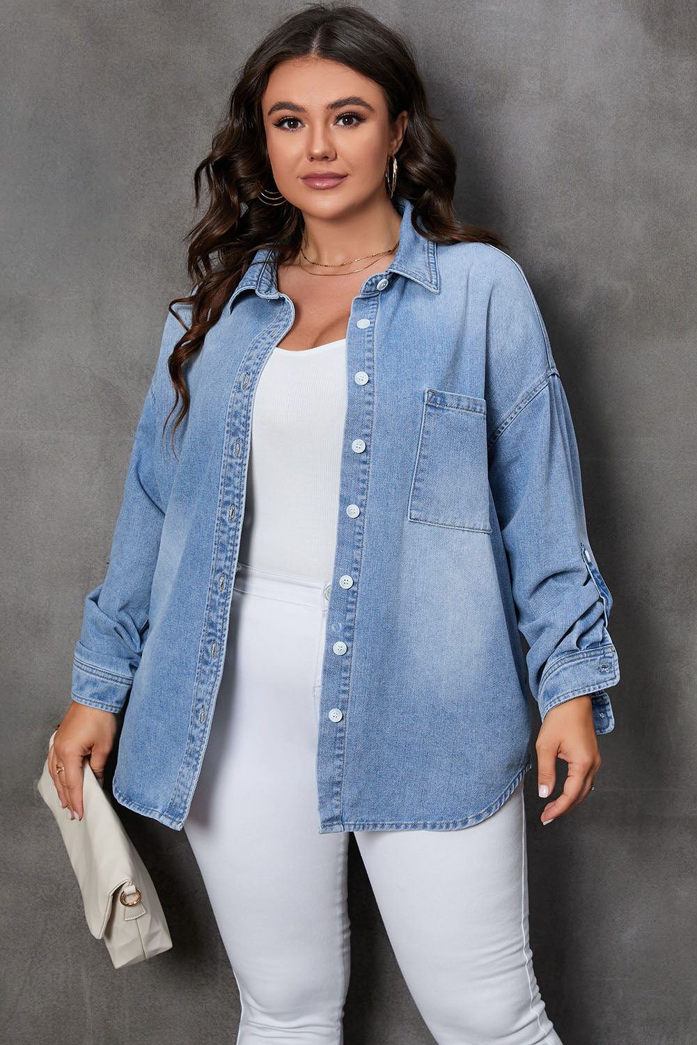 (PS) Button Denim Top