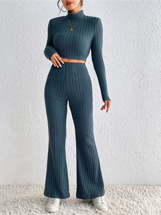 Cropped Sweater & High Waist Pants Set