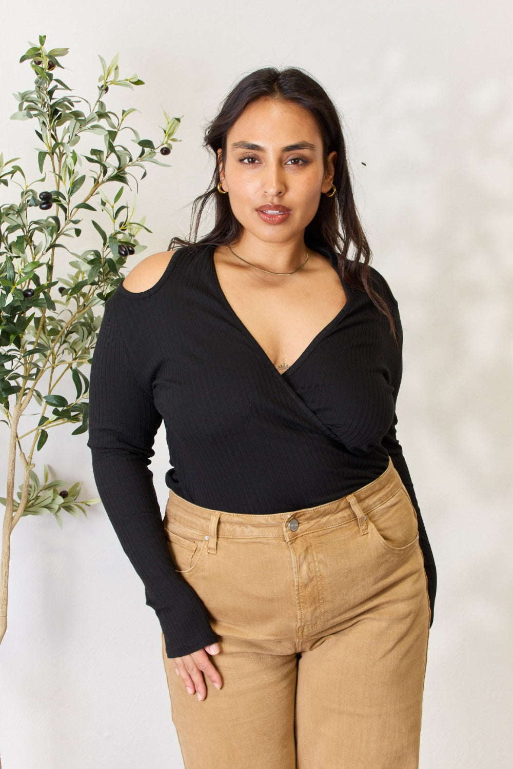 Culture Surplice Cold Shoulder Top