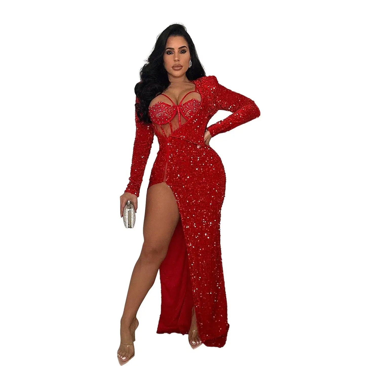 Sequins Split Maxi Dress