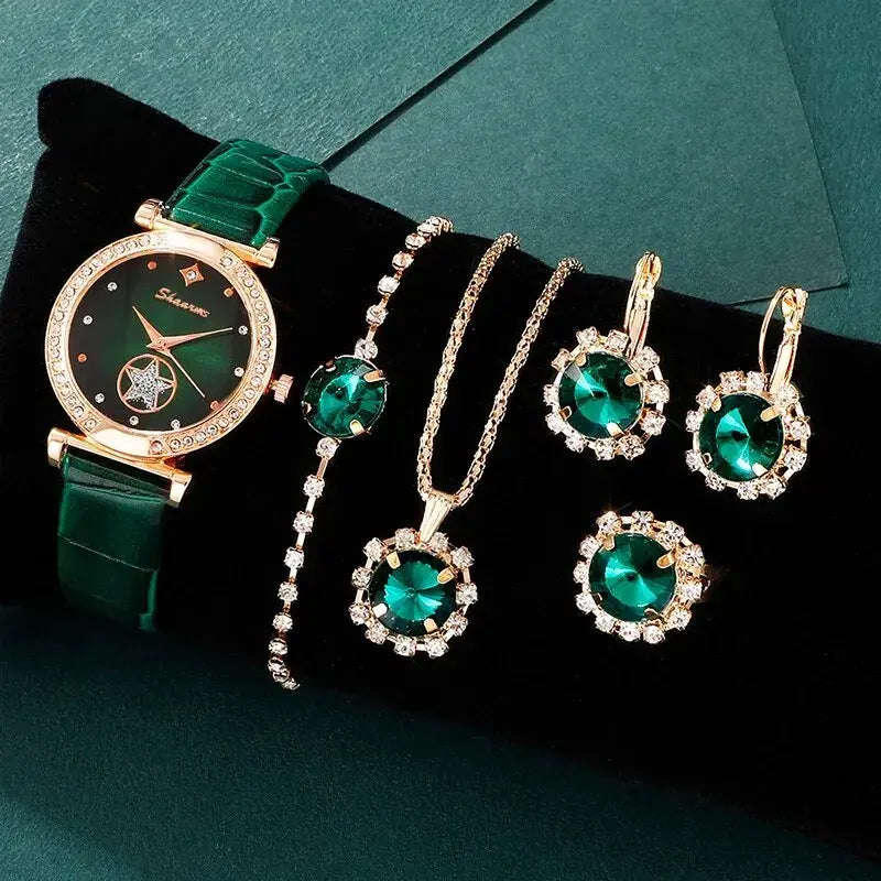 Green Quartz Wristwatch Set
