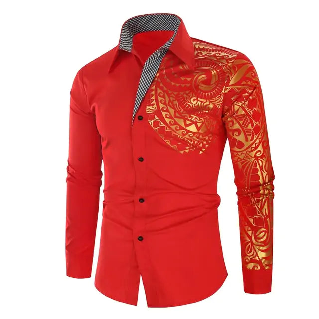 Men's Gold Design Button Up