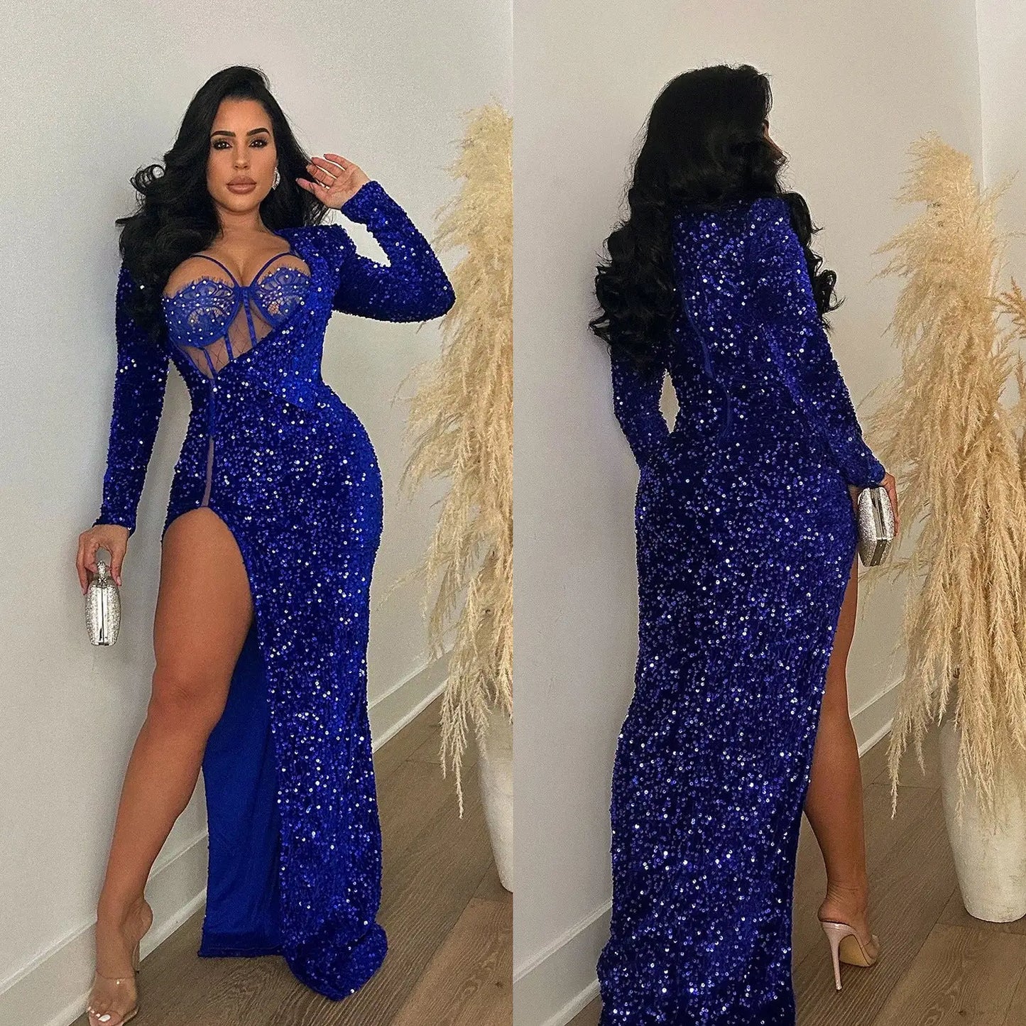 Sequins Split Maxi Dress