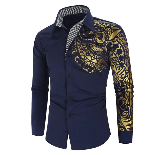 Men's Gold Design Button Up