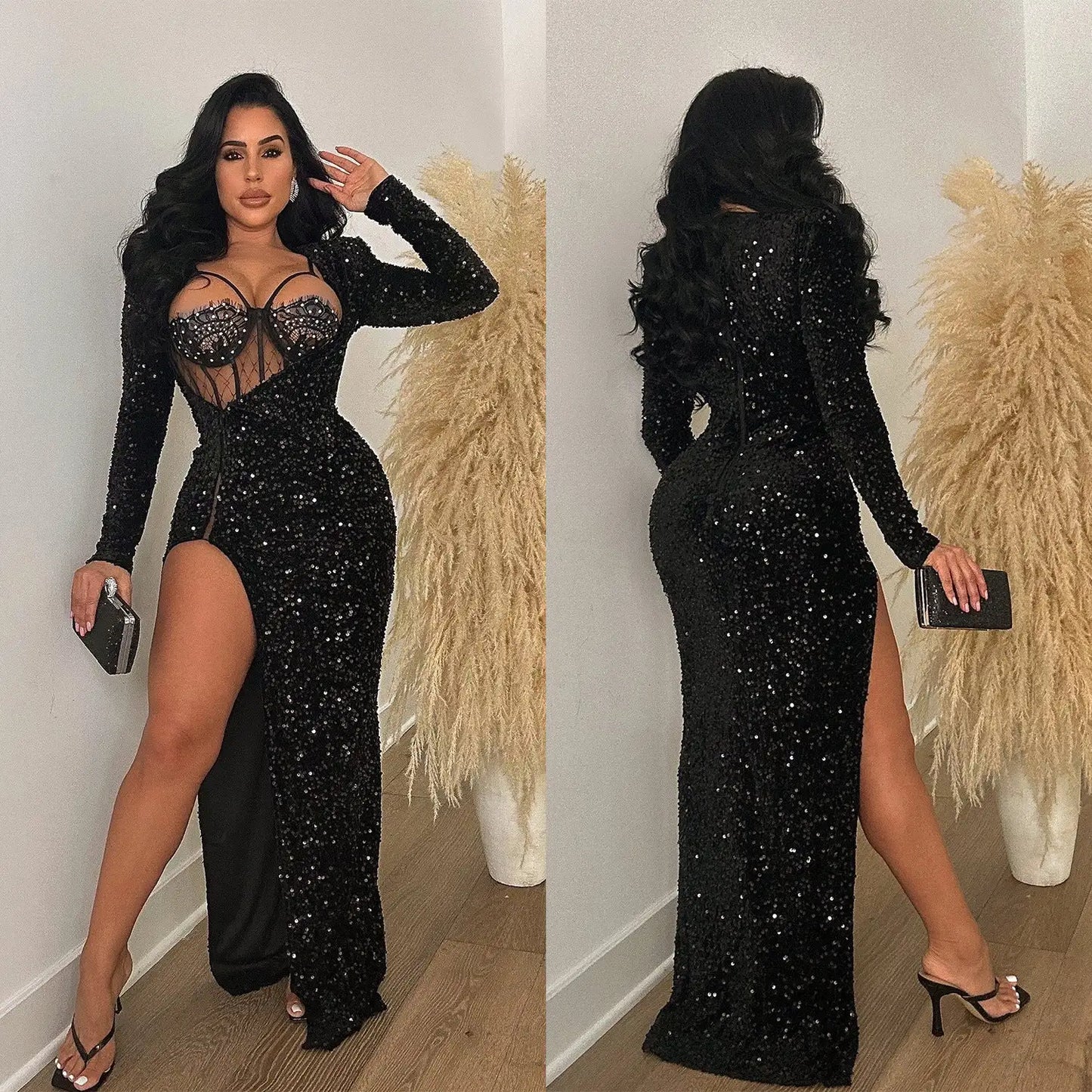 Sequins Split Maxi Dress