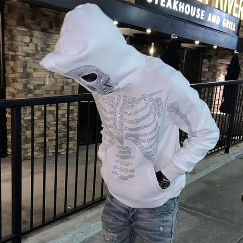 Skeleton Rhinestones Full Zip Hoodie