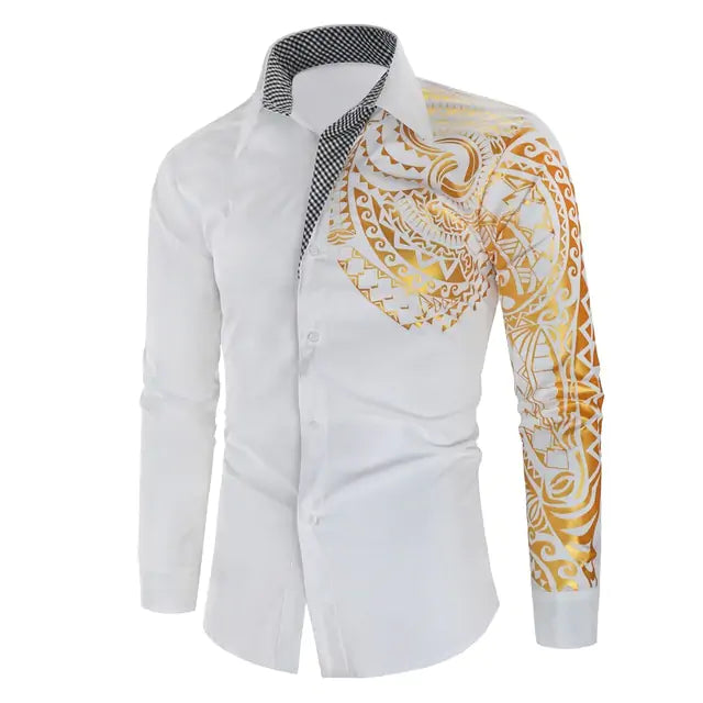 Men's Gold Design Button Up